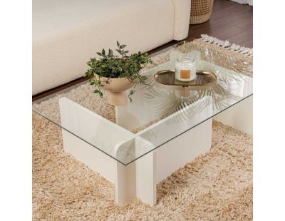 Table basse en verre et aggloméré Flavio (Blanc)