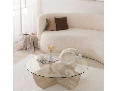 Table basse en verre et aggloméré Lily (Beige travertine)