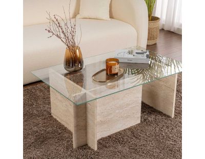 Table basse en verre et aggloméré Vetrino (Travertine)