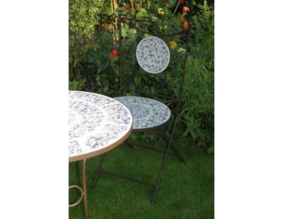 Table et chaises jardin fer forgé céramique 2 personnes