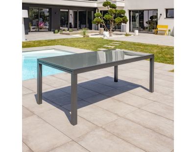 Table de jardin en aluminium et plateau verre avec rallonge intégrée Tolede (Plateau réglable de 200 à 300 cm - plateau en céramique)