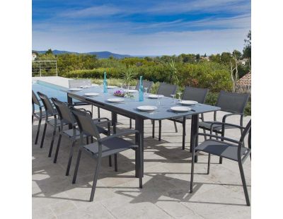 Table de jardin extensible en aluminium anthracite Milos (10 à 12 personnes)