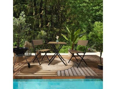 Table de jardin pliable plateau tressé