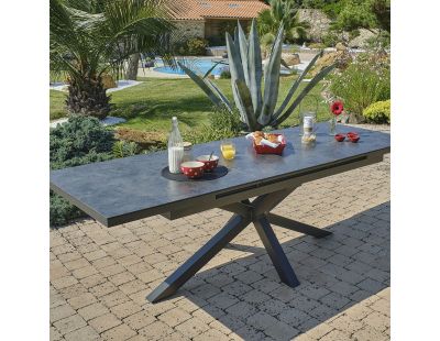 Table de jardin avec rallonge automatique en aluminium et HPL Caicos