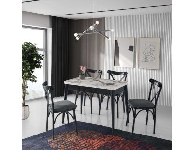 Table de repas extensible Dolunay (Noir, Blanc marbré)