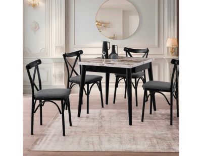 Table de repas extensible Totem (Noir, Blanc marbré)