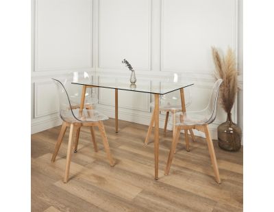 Table repas en verre pieds effet bois 115 cm