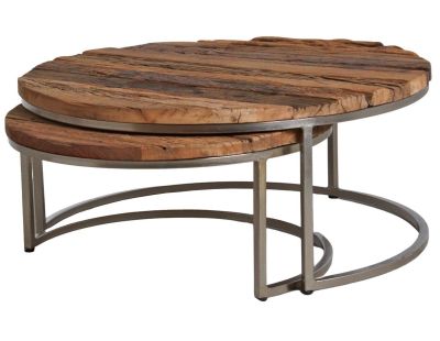 Tables gigognes en bois massif et acier (Lot de 2)