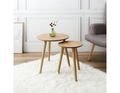 Tables gigognes rondes bois brut (Lot de 2)