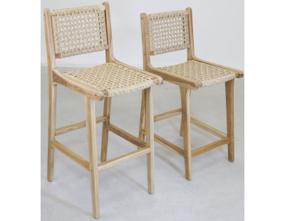 Tabouret de bar en teck naturel BAIA (Lot de 2) (Hauteur 110 cm)