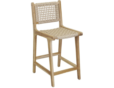 Tabouret bar en teck naturel et cannage BAIA (Lot de 2) (Hauteur 100 cm)