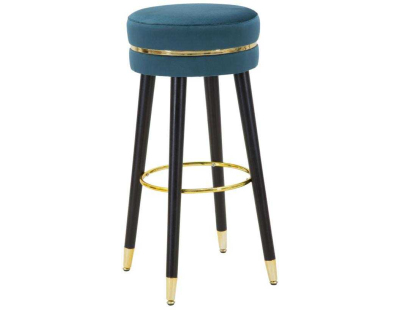 Tabouret de bar en tissu Paris (Bleu - doré et noir)