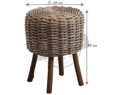 Tabouret bas en poelet gris et bois