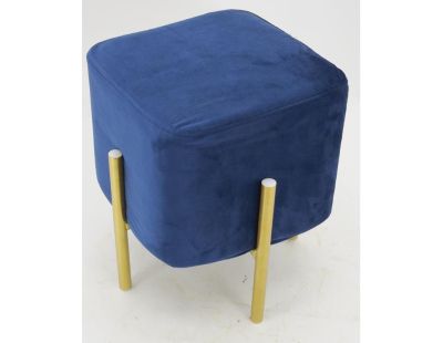 Tabouret carré pied doré Gatsby (Velours Bleu)