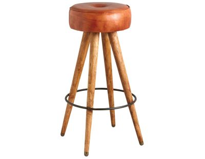 Tabouret en cuir de buffle avec pieds bois