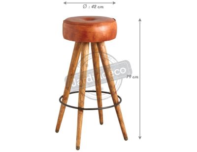 Tabouret en cuir de buffle avec pieds bois