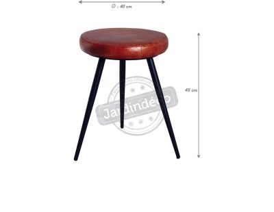 Tabouret rond en cuir de chèvre et métal