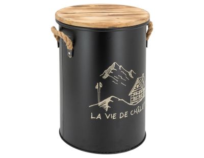 Tabouret et seau à pellets (Métal laqué La vie de chalet)