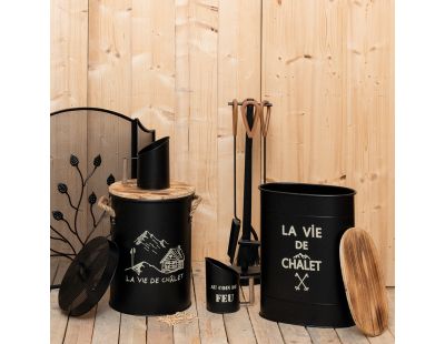 Tabouret et seau à pellets (Métal laqué La vie de chalet)