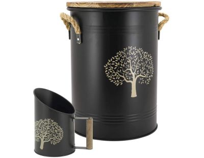 Tabouret et seau à pellets avec pelle Arbre (Métal laqué Arbre de vie)