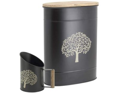 Tabouret et seau à pellets avec pelle Arbre (Métal noir Arbre)