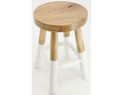 Tabouret rond en teck massif - Arden (Blanc)