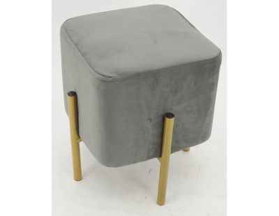 Tabouret carré pied doré Gatsby (Velours gris)