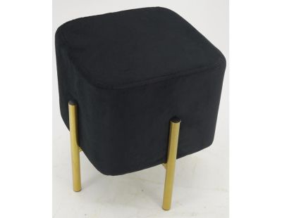 Tabouret carré pied doré Gatsby (Velours noir)