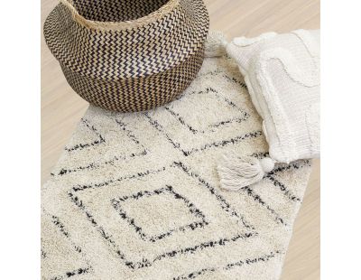 Tapis en coton naturel et noir 60 x 90 cm (Losanges)