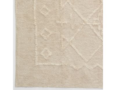 Tapis en coton tufté écru motifs ethniques (140 x 200 cm)