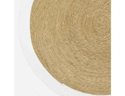 Tapis en jonc 120 cm naturel bordure colorée (Blanc)