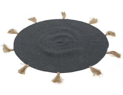 Tapis rond en coton pompons 90 cm (Anthracite)