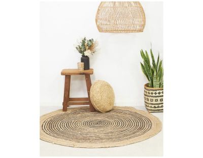 Tapis rond en jute et coton noir (Diamètre 120 cm)