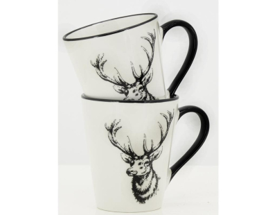 Vaisselle Cerf en porcelaine blanche et noire (lot de 6) (Tasse)