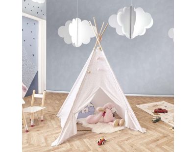 Tipi enfant en tissu 160 cm Little house (Blanc et rose)