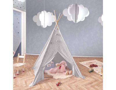 Tipi enfant en tissu 160 cm Little house (Taupe et blanc)