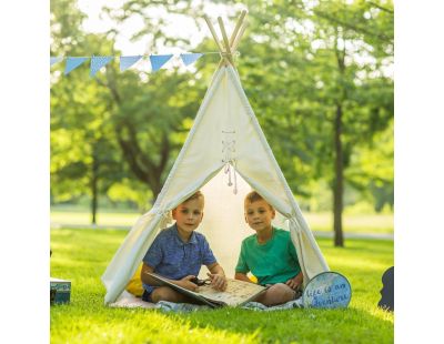 Tipi enfant toile et pin avec coussins de sol Alba