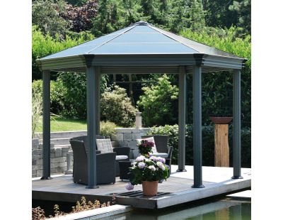 Tonnelle de jardin hexagonale en aluminium et polycarbonate Roma