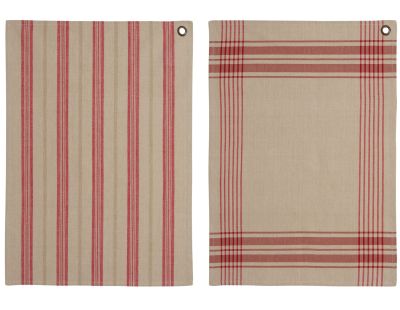 Torchon à rayures bordeaux (Lot de 2) (Beige et Bordeaux)