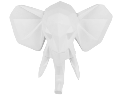 Trophée éléphant en résine mat Origami (Blanc)