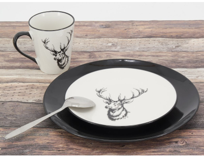 Vaisselle Cerf en porcelaine blanche et noire (lot de 6) (Assiette Ø19)