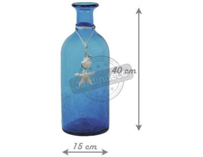 Vase bouteille en verre teinté bleu