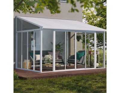 Véranda en aluminium blanc et polycarbonate SanRemo (12.8m²)