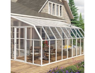 Véranda en aluminium blanc et polycarbonate Sun Room II (14.6m²)