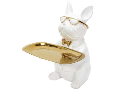 Vide poche déco bouledogue cool assis (Blanc et doré)