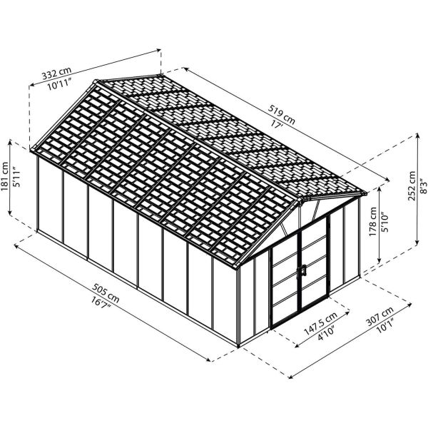 Abri de jardin en aluminium et polycarbonate gris Yukon - PAA-0208