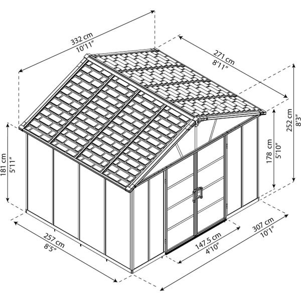 Abri de jardin en aluminium et polycarbonate gris Yukon - PAA-0206