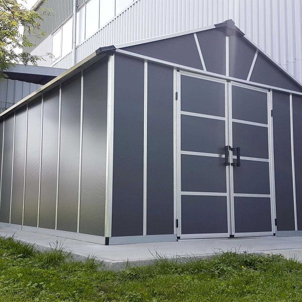 Abri de jardin en aluminium et polycarbonate gris avec plancher Yukon - 8