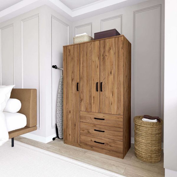 Armoire 3 portes 3 tiroir en aggloméré Easy - HANAH HOME