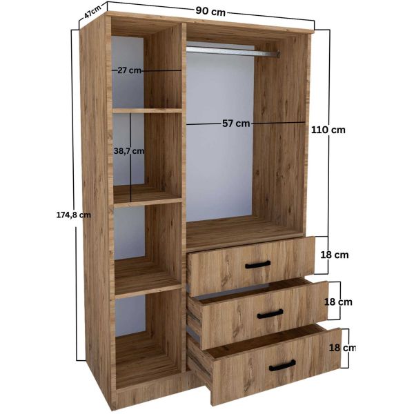 Armoire 3 portes 3 tiroir en aggloméré Easy - ASI-1454